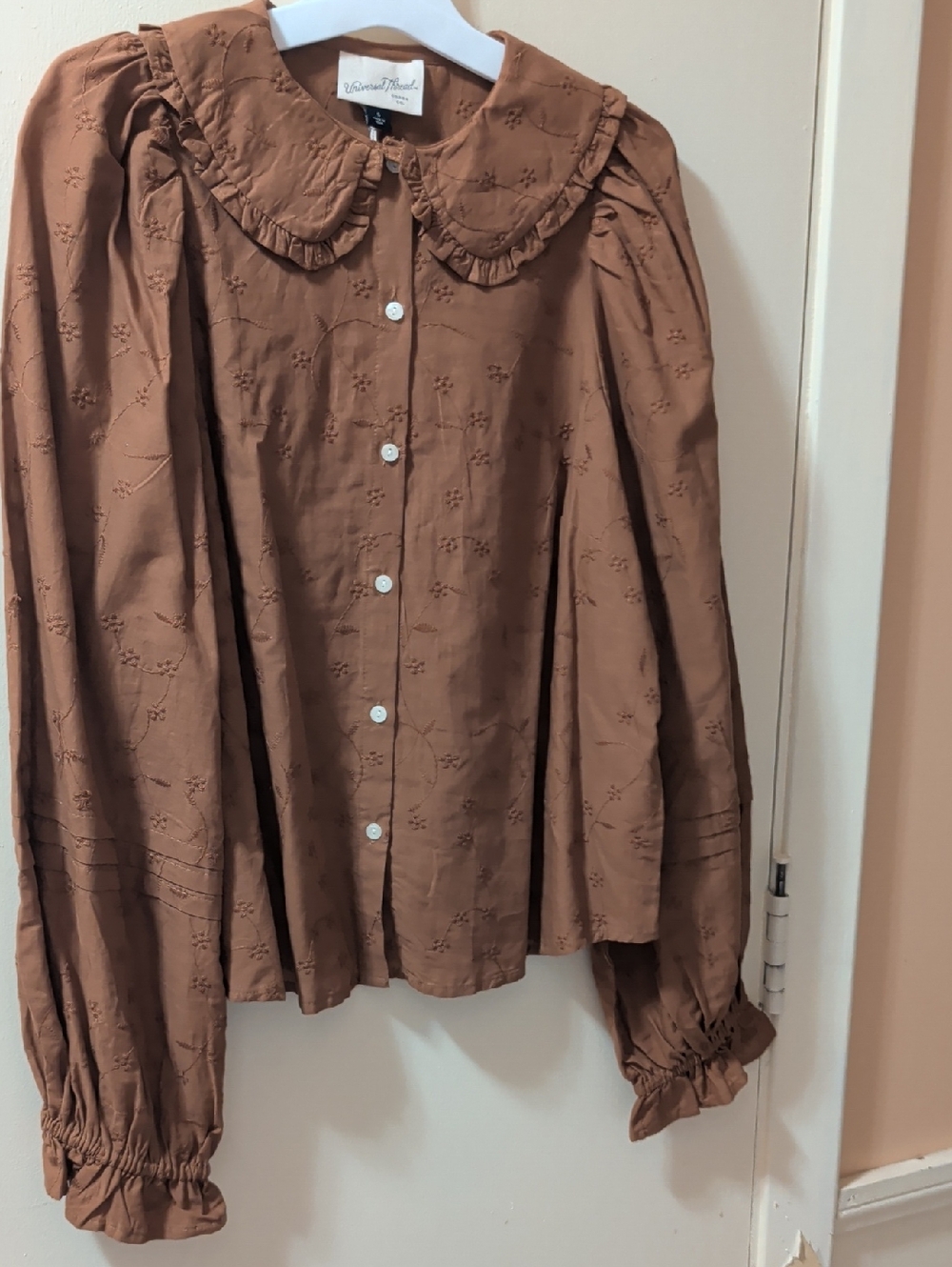 Universal Thread Brown Button-Up Eyelet Blouse